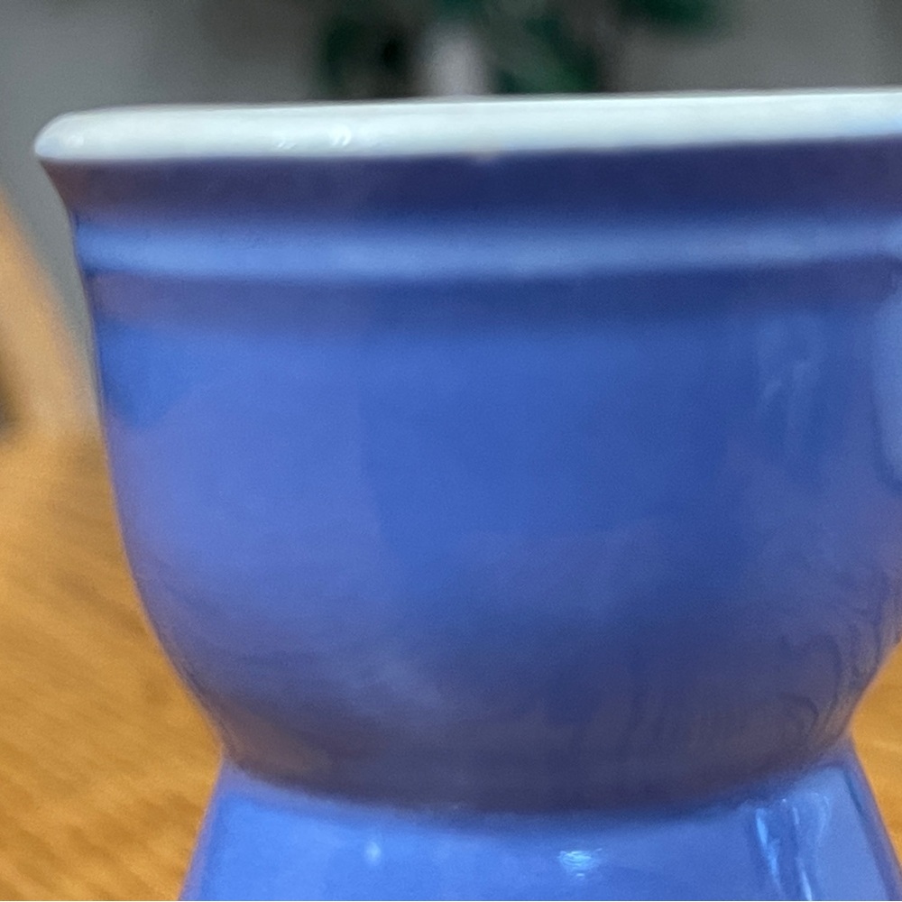 Vintage Homer Laughlin Harlequin Fiesta Double Egg Cup Mauve Blue Reversable - Picture 8 of 8